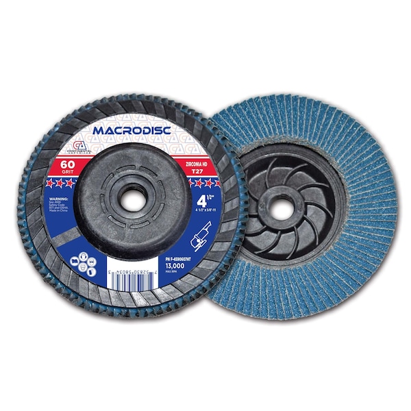 Continental Abrasives 4-1/2" x 5/8-11" 60 Grit T27 Zirconia High Density Flap Disc with Plastic Hub F-4590607HT - main